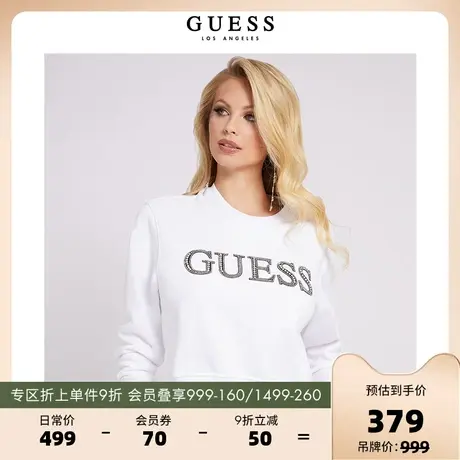 GUESS秋季新款女士舒适oversize薄款休闲简约字母印花卫衣长袖商品大图