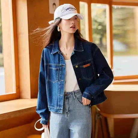 时尚气质牛仔外套2023年秋季新款淑女温柔翻领宽松显瘦通勤上衣图片