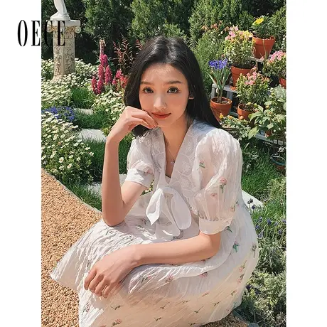 Oece碎花连衣裙2023春夏新款女韩系春装法式裙子复古裙图片