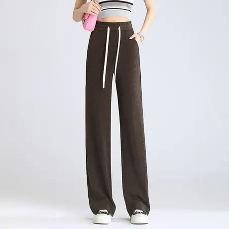 2023春秋新款多色可选莫代尔阔腿裤女时尚百搭松紧腰显瘦系带长裤图片