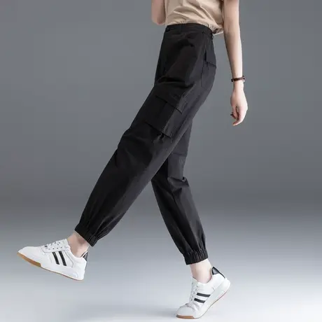 黑色工装裤女夏季薄款束脚裤子2023新款女裤休闲裤宽松大码哈伦裤商品大图