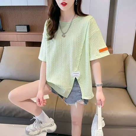 设计感小众短袖t恤女夏季韩版宽松大码女装不规则开叉小个子上衣图片