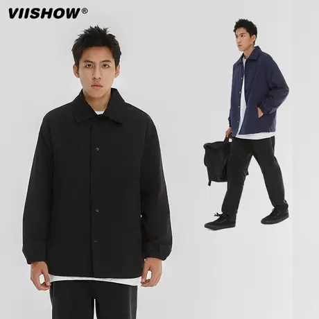 VIISHOW外套男士秋季宽松短款保暖休闲纯色情侣风衣翻领复古夹克商品大图