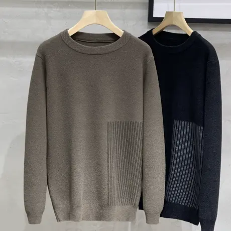 男士毛衣秋冬季新款潮流圆领毛线衫加厚设计感保暖打底针织衫外套商品大图
