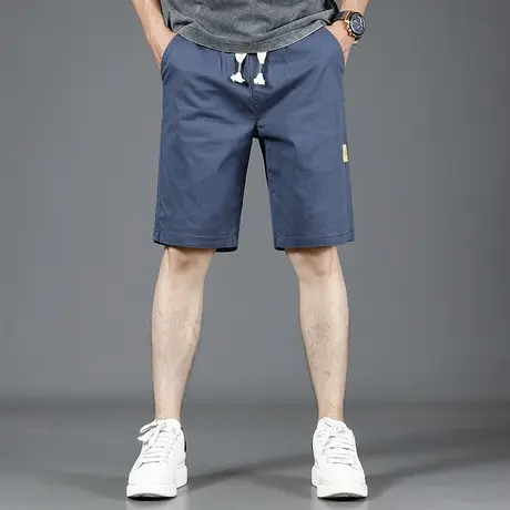 男士短裤夏季宽松直筒宝蓝色松紧腰休闲男士中裤五分裤2023新款商品大图