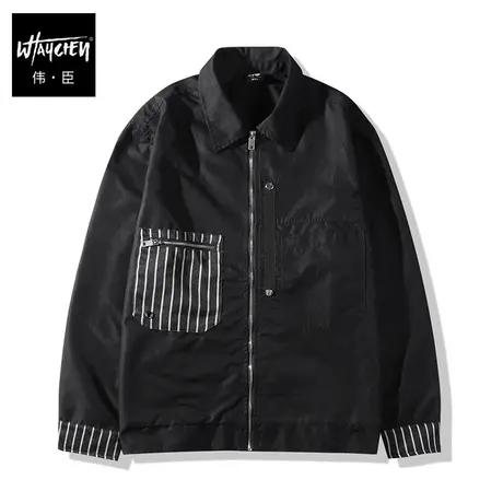 伟臣2022秋季新品大码男士拼接外套胖子加肥加大宽松翻领夹克上衣商品大图