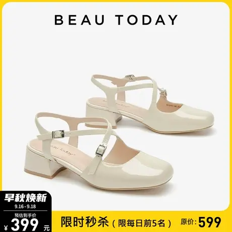 BeauToday夏季法式粗跟包头凉鞋女款BT真皮新款时装玛丽珍凉鞋女图片