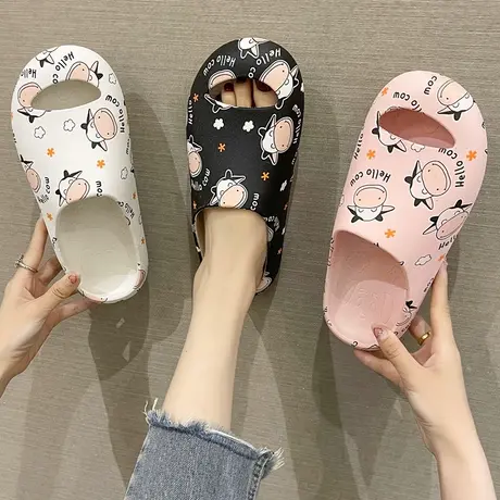 包头拖鞋女夏季学生时尚外穿2023新款可爱奶牛防滑厚底沙滩凉拖鞋商品大图