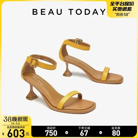 BeauToday法式女士新款高跟凉鞋女BT简约细跟时装凉鞋一字带凉鞋图片