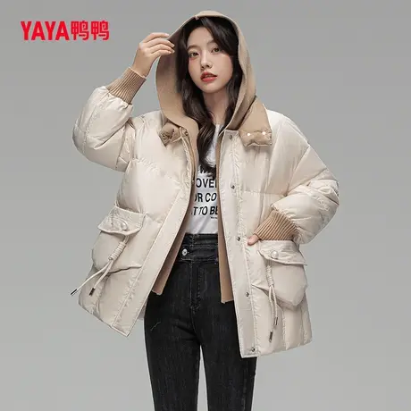 鸭鸭羽绒服女2023年冬季新款中长款收腰连帽气质时尚宽松外套C图片