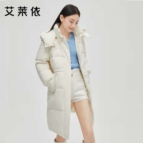 艾莱依秋冬季白色中长款羽绒服女2022新款时尚鸭绒设计高级感外套商品大图