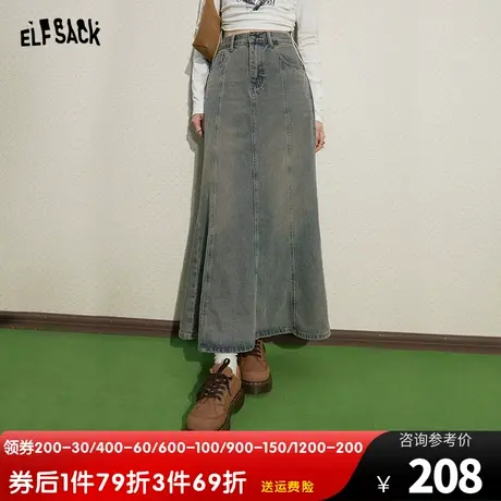 妖精的口袋美式复古牛仔半身裙女2023秋季新款小个子高腰半身长裙商品大图
