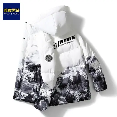 雅鹿雪山景冬季加厚羽绒服男士2023新款保暖潮流帅气连帽鸭绒外套商品大图