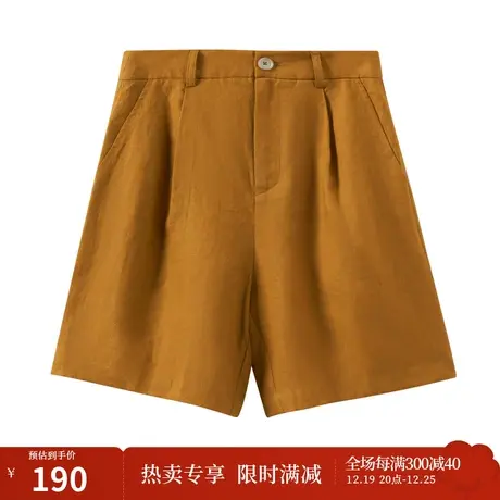 【商场同款】茵曼亚麻短裤2023夏女装新款薄款高腰宽松A字阔腿裤图片