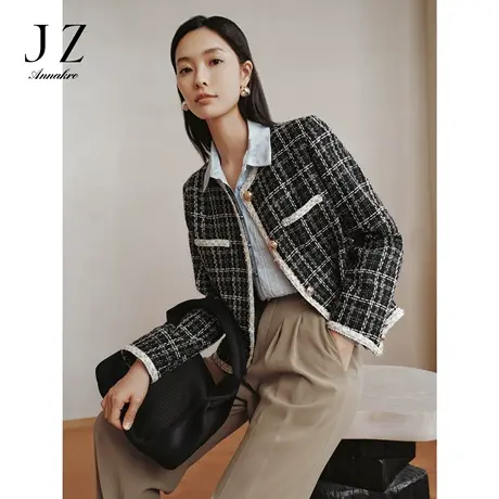 【百亿补贴官方直播】玖姿秋冬新款小香风H型格纹短外套图片