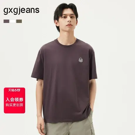 gxg.jeans男装  多色时尚绣花基础宽松圆领短袖T恤男 25年夏新品商品大图