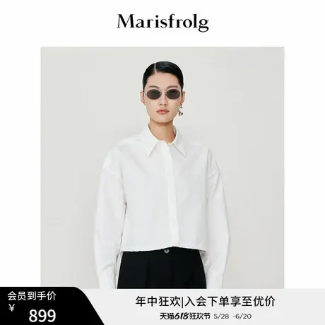 【无压力系列】玛丝菲尔时尚气质简约短款抽绳束腰设计白色衬衫女图片