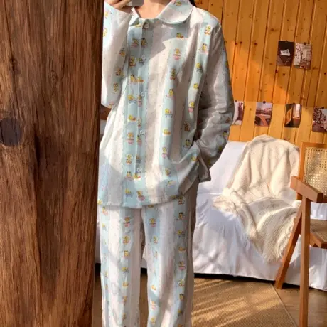 新品！秋冬加厚纯棉磨毛长袖长裤睡衣柔软可爱少女家居服可外穿商品大图