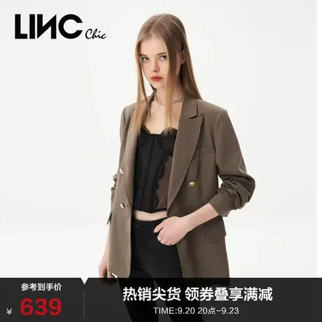 LINCCHIC金羽杰外套复古双排金属扣宽肩权利西装外套女S231SU074Y图片