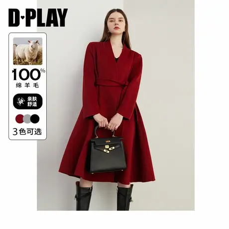 DPLAY【100羊毛呢大衣】冬季红色大衣双面呢外套安哥拉红大衣图片