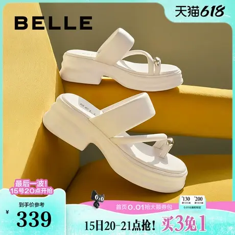 百丽女鞋子新款海边增高户外拖鞋厚底夹脚凉鞋女B1782BT4商品大图