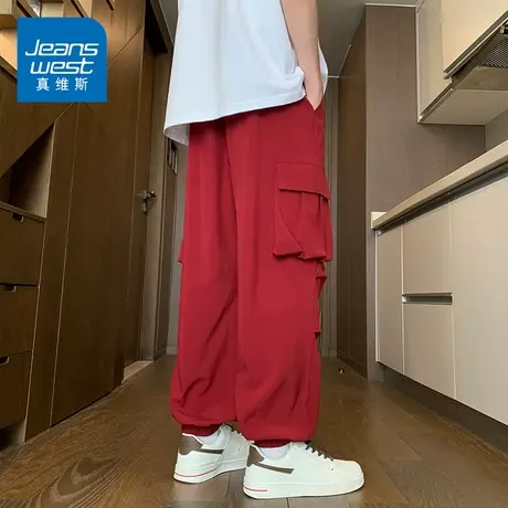 KZH真维斯休闲裤男夏季薄款宽松束脚速干裤潮流拼接工装冰丝长裤商品大图