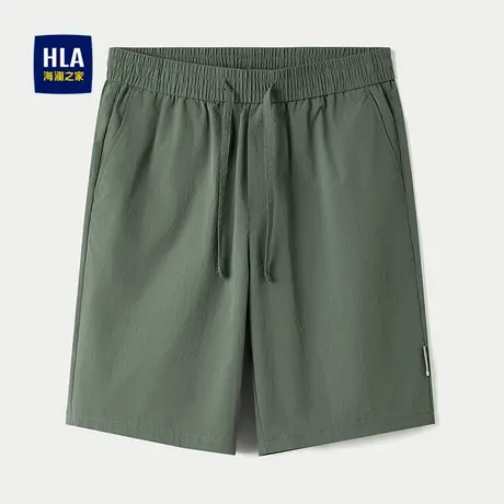 HLA/海澜之家抽绳松紧腰休闲中裤25春夏季新款绿色五分短裤子男士商品大图