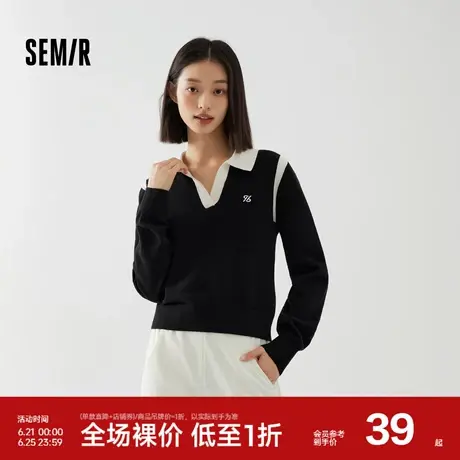 森马毛衣女短款polo领毛衫简约风百搭秋季撞色打底衫显瘦气质女士图片