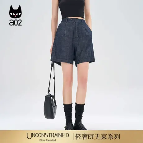a02【ET自然系列】宽松高腰牛仔短裤女2025新款夏季休闲西装裤子商品大图