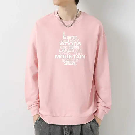 380g重磅纯棉卫衣男圆领无帽上衣摇粒绒字母印花长袖t恤宽松潮流商品大图