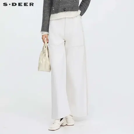 sdeer圣迪奥女装25年新品时尚高腰插袋阔腿棉麻长裤S253Z0801商品大图