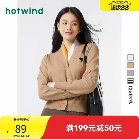 热风针织衫2024年春季新款女士V领针织衫内搭甜美开衫上衣外套女商品大图