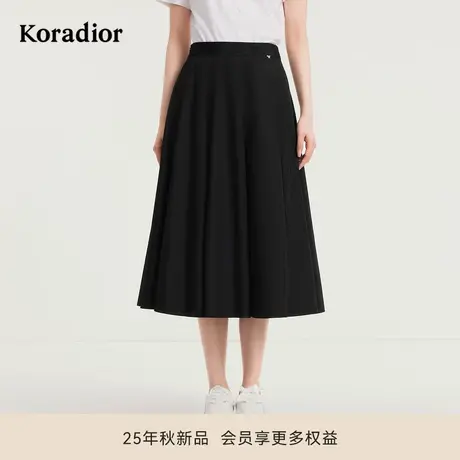 珂莱蒂尔秋季款高腰显瘦A字裙女真皮绵羊皮革中长款简约半裙图片