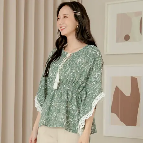 桔熊夏季波西米亚荷叶袖宽松收腰斗篷式上衣女胖妹妹大码AB16974商品大图