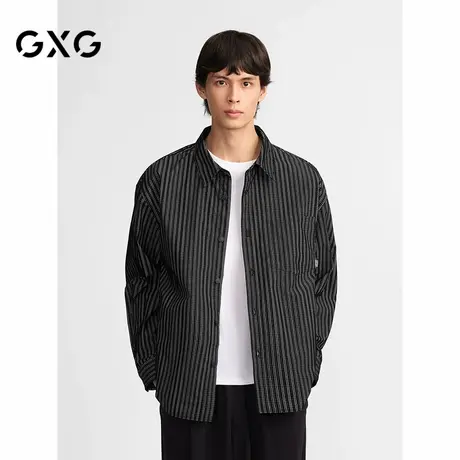 【X】GXG男装格纹简约休闲宽松翻领长袖衬衫外套男上衣24年秋季1商品大图