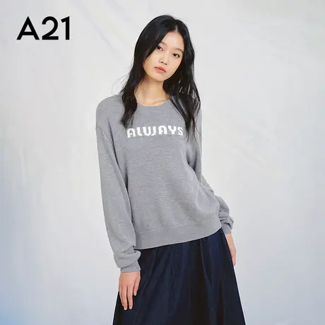 女装字母提花毛针织衫圆领长袖宽松毛衣商品大图