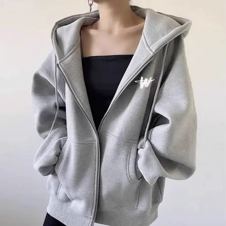 大码欧美宽松男女开衫外套潮牌oversize早秋连帽慵懒风卫衣小众潮商品大图