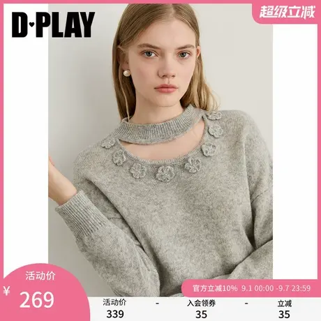 DPALY2025年秋季新款灰色针织衫女含马海毛羊毛流行宽松长袖上衣图片