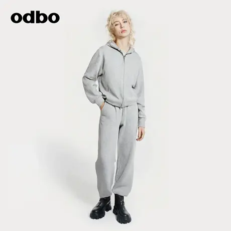 odbo/欧迪比欧春秋女装套装休闲简约连帽外套运动卫衣裤子两件套图片