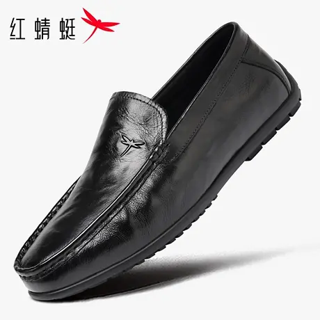 红蜻蜓男鞋秋季鞋子一脚蹬懒人休闲皮鞋男豆豆鞋软皮软底真皮驾车图片