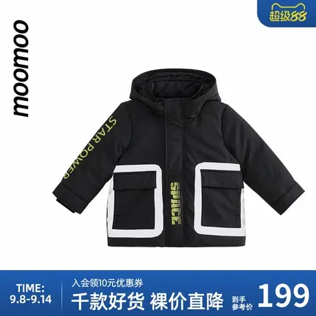 moomoo童装男童时尚羽绒服冬季新款经典字母印花时尚大口袋设计男商品大图