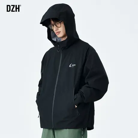 男士美式连帽冲锋衣外套男秋季黑色户外登山服2023新款高级感上衣商品大图