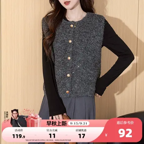 唐狮2025秋冬新款毛衣女马甲外穿简约风纱线设计圆领开衫高级感商品大图