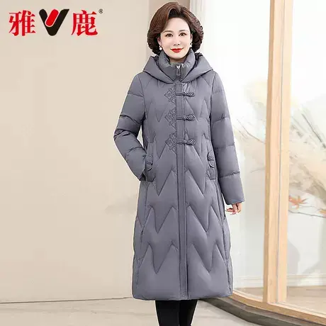 新款长款宽松妈妈装中老年雅鹿纯色加厚保暖羽绒服外套冬装显瘦图片