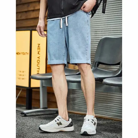 唐狮2026夏季新款牛仔短裤男百搭宽松薄款时尚卷边牛仔五分中短裤图片