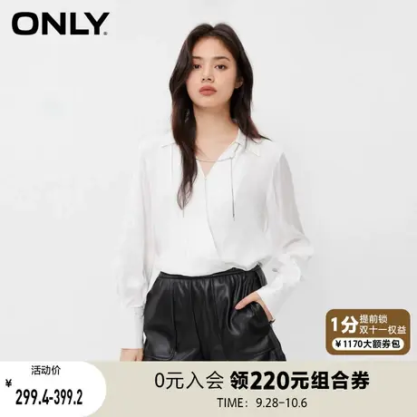 【上新】ONLY奥莱秋季新款百搭显瘦V领宽松长袖纯色雪纺衫女商品大图