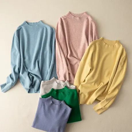 享永子【匠心之作】60支精纺65.5%山羊绒半圆领套头无缝打底毛衣图片