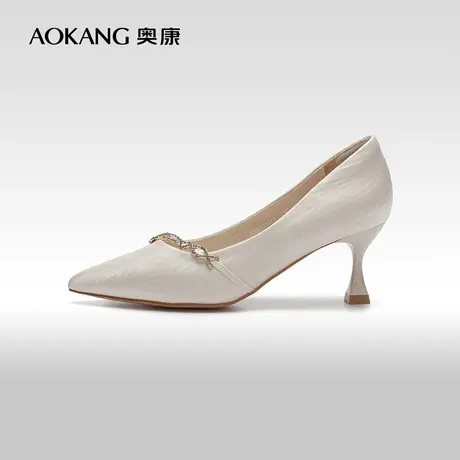 【门店发货】奥康女鞋春秋款尖头浅口单鞋高跟鞋仙女鞋时尚伴娘鞋商品大图