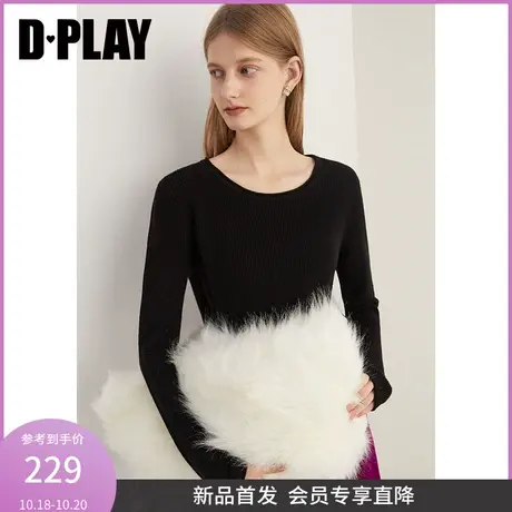DPLAY2023年冬新气质通勤圆领黑色圆领全羊毛套头针织衫女商品大图