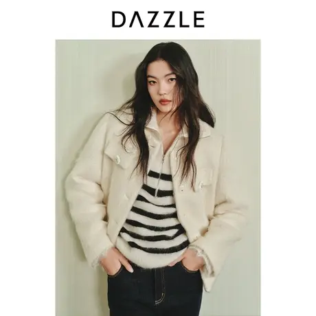 【七七酱专享】DAZZLE地素奥莱秋白色高级小香风马海毛混纺千金毛图片